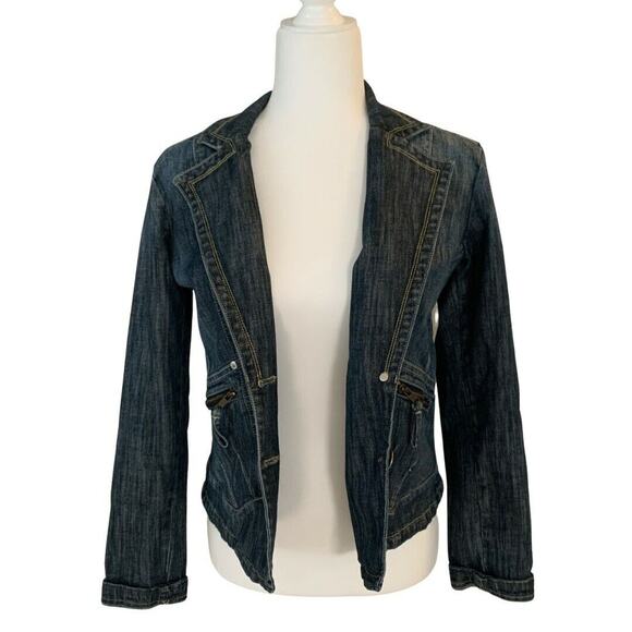 DKNY Denim Jeans Jacket Women's Size Medium Denim Long Sleeve Buttons Zip Pocket - Picture 7 of 12